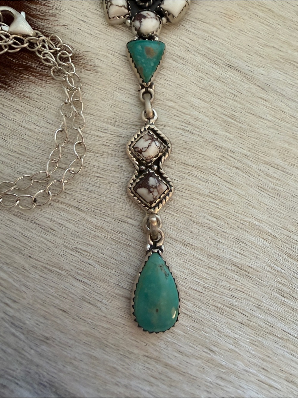 ❤️Lariat-style 24”L ADJ Wild Horse Jasper and Kingman Turquoise 925 Necklace 17G - Picture 6 of 11